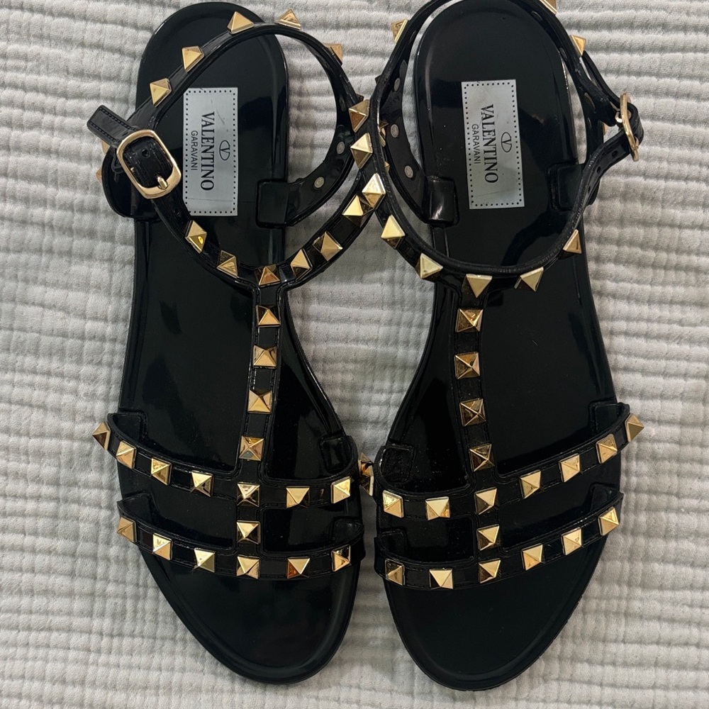 Black Sandals with Gold Studs